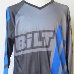 Bilt Motocross Jersey XL Gray Blue Black V Neck Long Sleeve Moisture Wicking